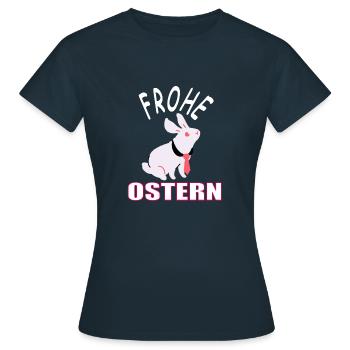 Frohe Ostern Osterhase Hase Karotten Geschenkidee - Frauen T-Shirt - Navy - Vorne - AI Model Female 172 dark (172cm)
