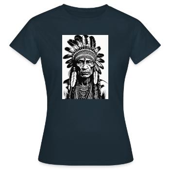 Indigener Häuptlingskopf mit Federschmuck - Frauen T-Shirt - Navy - Vorne - AI Model Female 172 dark (172cm)
