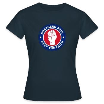 Norther Soul Keep the Faith Logo Union Flag Colour - Women's T-Shirt - navy - Front - AI Model Female 172 dark (172cm)