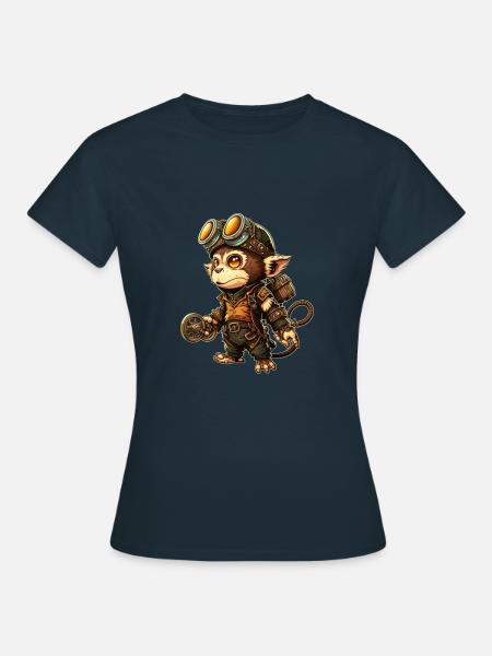 Steampunk Mechaniker Äffchen - Frauen T-Shirt - Navy