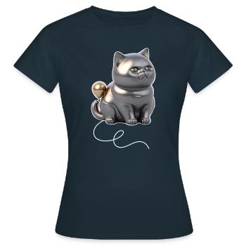 Ballon pour chat - Argent - T-shirt Femme - marine - Devant - AI Model Female 172 dark (172cm)
