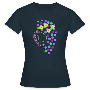 Woman with flowers, joie de vivre - Women's T-Shirt - navy - Front - AI Model Female 172 dark (172cm)