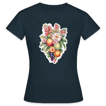 Blumen und Obst - Frauen T-Shirt - Navy - Vorne - AI Model Female 172 dark (172cm)