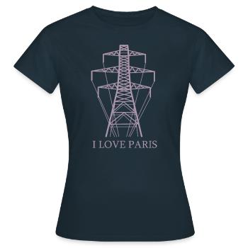 Strommast als Eiffelturm "I Love Paris" Satire - Frauen T-Shirt - Navy - Vorne - AI Model Female 172 dark (172cm)