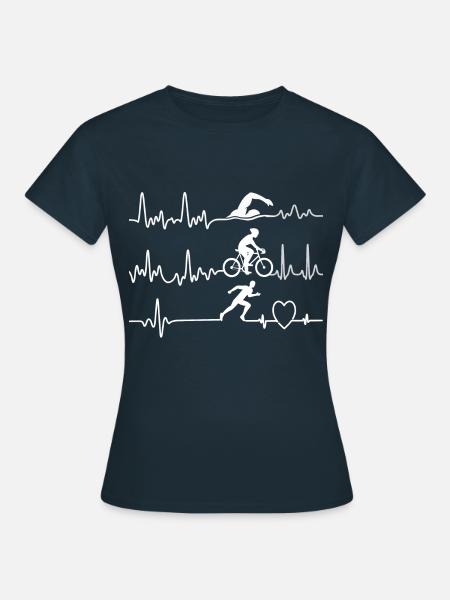 Triathlon Herzschlag Schwimmen Laufen Radeln - Frauen T-Shirt - Navy