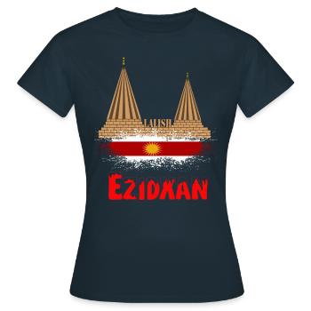 Lalish, Ezidxan Flagge, Yazidi , Ezidi T-Shirt - Frauen T-Shirt - Navy - Vorne - AI Model Female 172 dark (172cm)