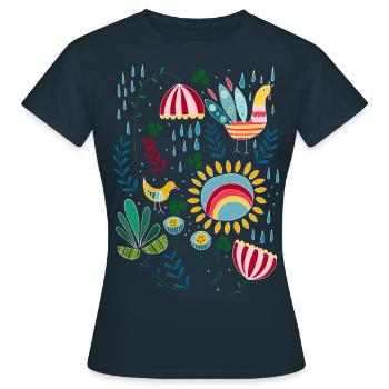 Lass es regnen. Skandinavisches Vintage Muster - Frauen T-Shirt - Navy - Vorne - AI Model Female 172 dark (172cm)
