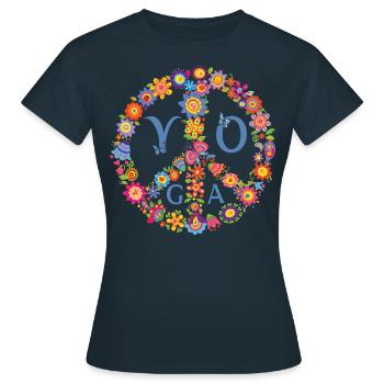 Peaceful Yoga 🌸 Flower Power Style - Frauen T-Shirt - Navy - Vorne - AI Model Female 172 dark (172cm)