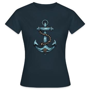 Anker Hafen - Frauen T-Shirt - Navy - Vorne - AI Model Female 172 dark (172cm)