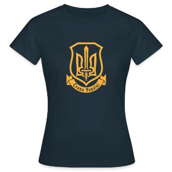 Ukraine Wappen Ukrainisch Kiew Trysub Flagge - Frauen T-Shirt - Navy - Vorne - AI Model Female 172 dark (172cm)