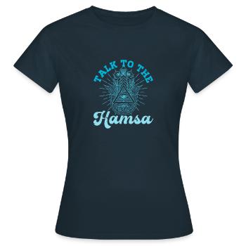 Hamsa Eye Hand Talisman Yoga Fluchschutz - Frauen T-Shirt - Navy - Vorne - AI Model Female 172 dark (172cm)