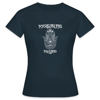 Hand Hamsa Eye Talisman Yoga Fluchschutz - Frauen T-Shirt - Navy - Vorne - AI Model Female 172 dark (172cm)