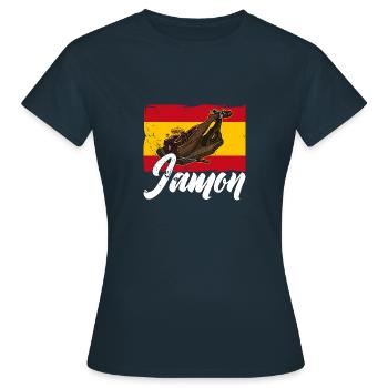 Jamon Spanien Vorspeise Schinken Schweinefleisch - Frauen T-Shirt - Navy - Vorne - AI Model Female 172 dark (172cm)