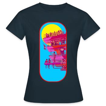 Beach Tower Pop Art Scene - Women's T-Shirt - navy - Front - AI Model Female 172 dark (172cm)