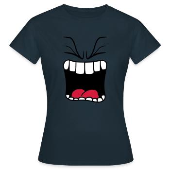 bruellen wuetend sauer mund schreien grosses maul - Frauen T-Shirt - Navy - Vorne - AI Model Female 172 dark (172cm)