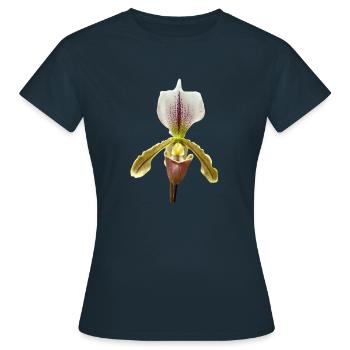 Paphiopedilum Lady's Slipper Orchid Orchid Blossom - Women's T-Shirt - navy - Front - AI Model Female 172 dark (172cm)
