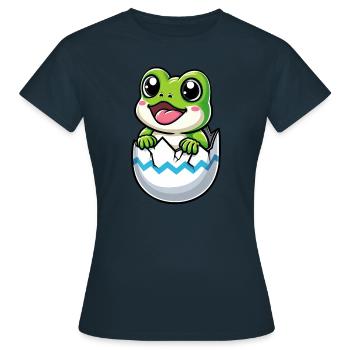 Oeuf de Pâques coloré avec motif de grenouille à éclore - T-shirt Femme - marine - Devant - AI Model Female 172 dark (172cm)