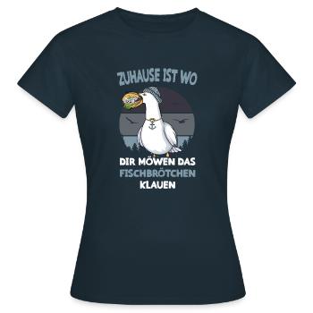 Zuhause ist wo dir Möwen das Fischbrötchen klauen - Frauen T-Shirt - Navy - Vorne - AI Model Female 172 dark (172cm)