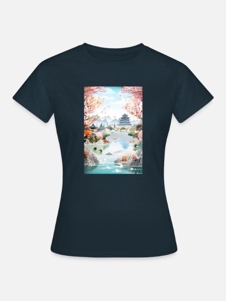 Don du temple du paysage du lac du Japon - T-shirt Femme - marine