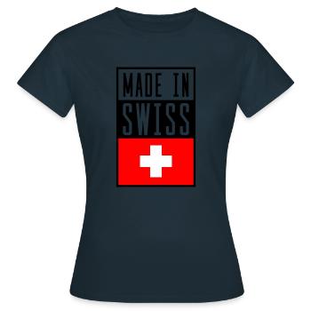 swiss made in - Frauen T-Shirt - Navy - Vorne - AI Model Female 172 dark (172cm)