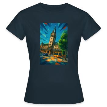 Hamburg RATHAUS – Pracht der Hanse - Frauen T-Shirt - Navy - Vorne - AI Model Female 172 dark (172cm)