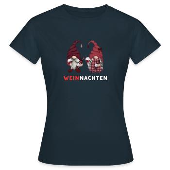 Weihnachten - Weihnachtswichtel mit Wein - Frauen T-Shirt - Navy - Vorne - AI Model Female 172 dark (172cm)