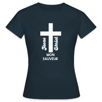 Jésus christ mon sauveur - T-shirt Femme - marine - Devant - AI Model Female 172 dark (172cm)