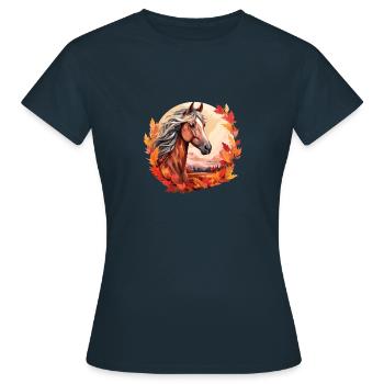 Herbstpferde im Sunset: Stute & Hengst im - Frauen T-Shirt - Navy - Vorne - AI Model Female 172 dark (172cm)