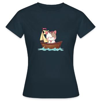 Cat Sailing, Dériveur Optimist Design Cat Girl - T-shirt Femme - marine - Devant - AI Model Female 172 dark (172cm)