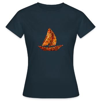 Voile d’automne : dériveur au feuillage coloré - T-shirt Femme - marine - Devant - AI Model Female 172 dark (172cm)