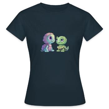 Grüner Alien Schildkröte Fusion - Frauen T-Shirt - Navy - Vorne - AI Model Female 172 dark (172cm)