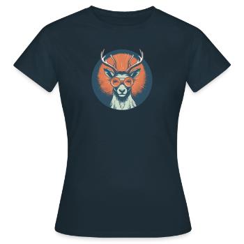Hirsch Sonnenbrille Reh Rotwild - Frauen T-Shirt - Navy - Vorne - AI Model Female 172 dark (172cm)