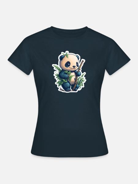 Cute Panda with Bamboo - Frauen T-Shirt - Navy