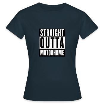 STRAIGHT OUTTA MOTORHOME - Frauen T-Shirt - Navy - Vorne - AI Model Female 172 dark (172cm)