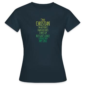 Je suis un chrétien, je ne suis pas parfait, Jésus, croyant - T-shirt Femme - marine - Devant - AI Model Female 172 dark (172cm)