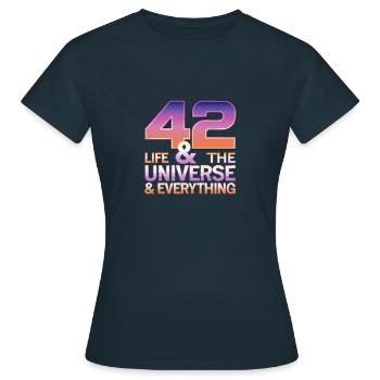Life Universe Everything 42 answers - Women's T-Shirt - navy - Front - AI Model Female 172 dark (172cm)
