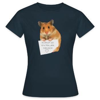 Hamster Zettel Botschaft - Toller Mensch bist - Frauen T-Shirt - Navy - Vorne - AI Model Female 172 dark (172cm)