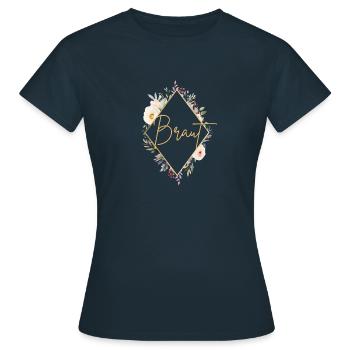 Team Braut! Blumen, bunt, personalisierbar - Frauen T-Shirt - Navy - Vorne - AI Model Female 172 dark (172cm)