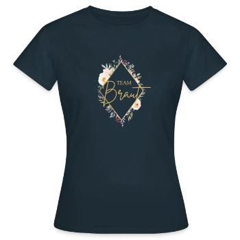 Team Braut! Blumen, bunt, personalisierbar - Frauen T-Shirt - Navy - Vorne - AI Model Female 172 dark (172cm)
