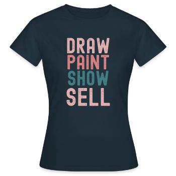 "Artistic Process and Commerce" - Women's T-Shirt - navy - Front - AI Model Female 172 dark (172cm)