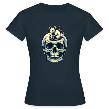 Skull mit lustiger Maus und Fussball - Frauen T-Shirt - Navy - Vorne - AI Model Female 172 dark (172cm)
