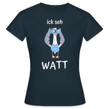 ick seh watt Möwe Fernglas - Frauen T-Shirt - Navy - Vorne - AI Model Female 172 dark (172cm)