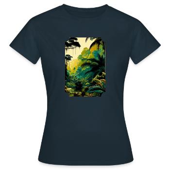 Tropische Dschungel-Majestät: Lebendiger Regenwald - Frauen T-Shirt - Navy - Vorne - AI Model Female 172 dark (172cm)