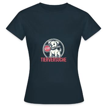 Stop gegen Tierversuche - Frauen T-Shirt - Navy - Vorne - AI Model Female 172 dark (172cm)
