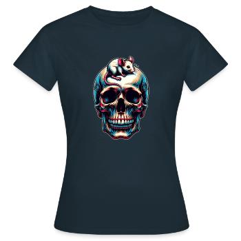 Skull mit süßer kleiner Maus auf der Stirn - Frauen T-Shirt - Navy - Vorne - AI Model Female 172 dark (172cm)
