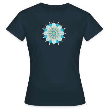 Mandala Blume, blau, sand - Frauen T-Shirt - Navy - Vorne - AI Model Female 172 dark (172cm)