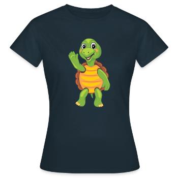Wellenartig bewegende Tatze der lustigen Karikaturschildkröte - Frauen T-Shirt - Navy - Vorne - AI Model Female 172 dark (172cm)