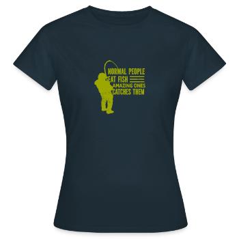 Angler Angelhaken Angelrute Sportfischer - Frauen T-Shirt - Navy - Vorne - AI Model Female 172 dark (172cm)