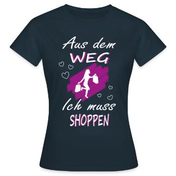 Shoppen Shopping Spruch Damen - Frauen T-Shirt - Navy - Vorne - AI Model Female 172 dark (172cm)