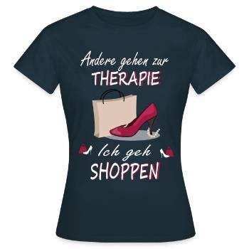 Shoppen Shopping Therapie Spruch Einkauf Design - Frauen T-Shirt - Navy - Vorne - AI Model Female 172 dark (172cm)